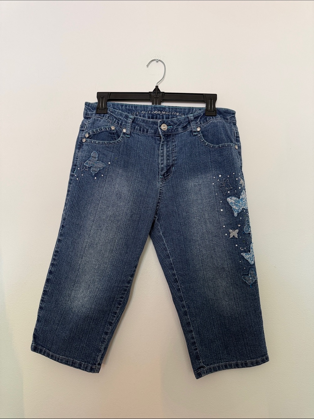 Butterfly Embroidered Denim Capris